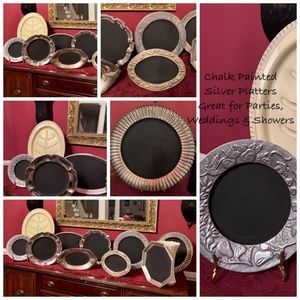 Chalk painted silver platters, frames and trays